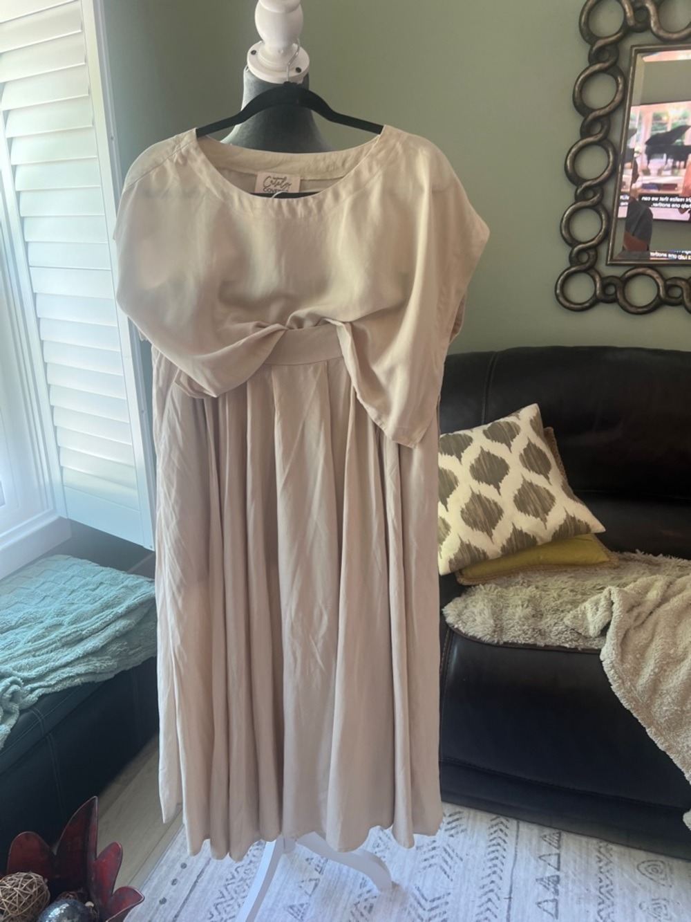 Soft Pleated Maxi Skirt in Blush Beige by Cutely Covered with matching top